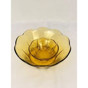 Vintage Anchor Hocking Amber Glass Chip and Dip Set Scalloped Petal Bowls